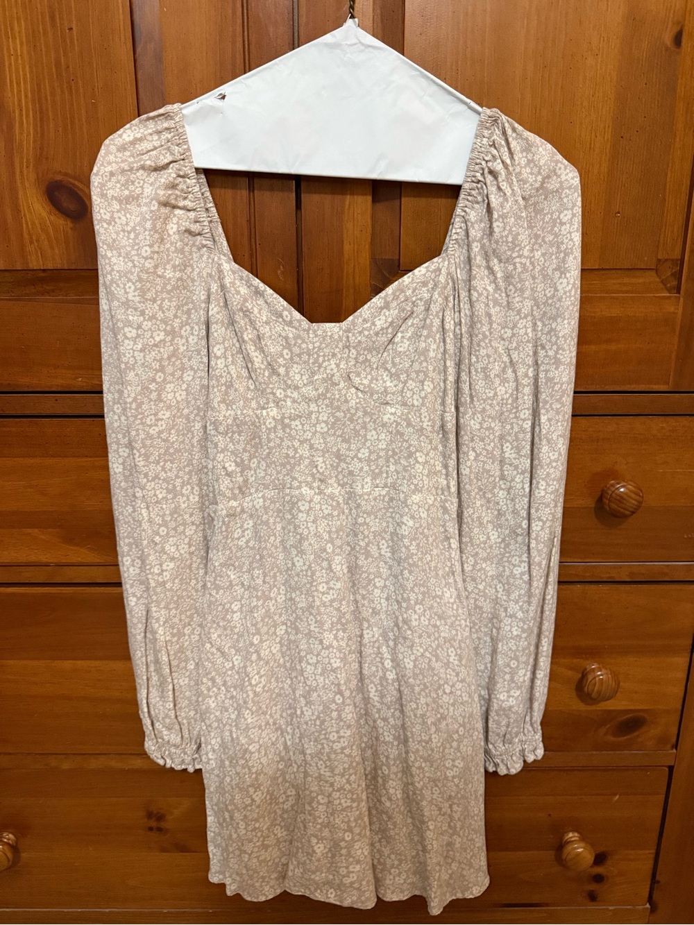 Altar'd State Light Cream Floral Long-Sleeve Mini Dress